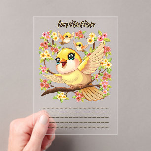Niedliche und glückliche Vögel unter Frühlingsblum Acryleinladungen