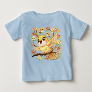 Niedliche und glückliche Vögel unter Frühlingsblum Baby T-shirt