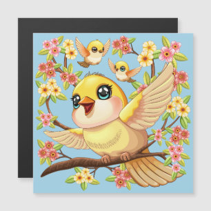 Niedliche und glückliche Vögel unter Frühlingsblum Magnetkarte