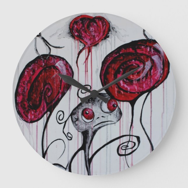 Niedliche und graue Kreatur Whimsical Goth Horror  Große Wanduhr (Vorderseite)