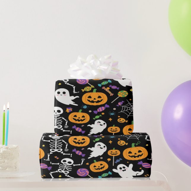 Niedliche und graue Skelette zu Halloween Geschenkpapier (Partygeschenke)