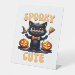 Niedliche und gruselige schwarze Katze Klassischer Sockelschild