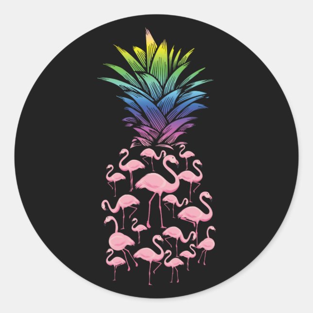 Niedliche und hübsche rosa Flamingo Ananas-Liebe Runder Aufkleber (Vorderseite)