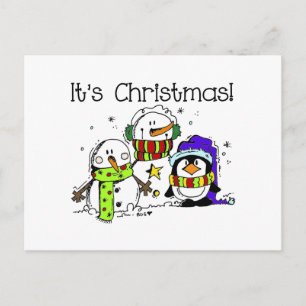 Niedliche und Jolly Snowmen und Pinguine Weihnacht Feiertagspostkarte