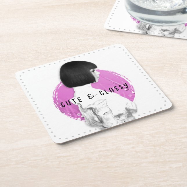 Niedliche und klassische Girl Pink und Black Rechteckiger Pappuntersetzer (angewinkelt)