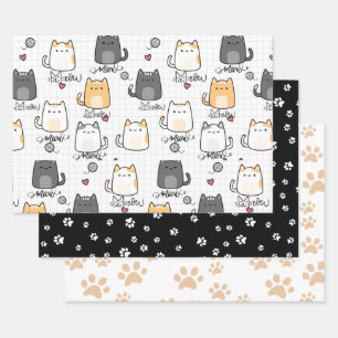 Niedliche und lustige Doddle Cats Lover Geschenkpapier Set