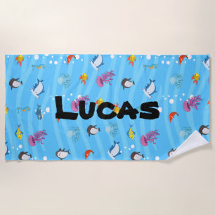 niedliche und lustige Fische Blau des Ozeans Perso Strandtuch