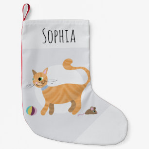 Niedliche und lustige Girls Ginger Tabby Cat Carto Kleiner Weihnachtsstrumpf