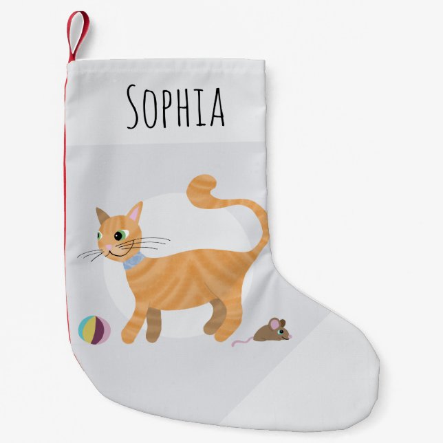 Niedliche und lustige Girls Ginger Tabby Cat Carto Kleiner Weihnachtsstrumpf (Vorderseite)