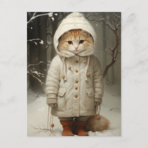 Niedliche und lustige Ingwerkatze im Schnee Postkarte