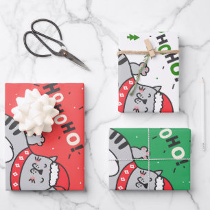 Niedliche und lustige Katze Weihnachten freudige G Geschenkpapier Set