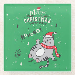 Niedliche und lustige Katze Weihnachten freudige G Glasuntersetzer