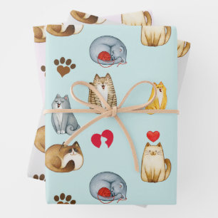Niedliche und lustige Katzen Geschenkpapier Set