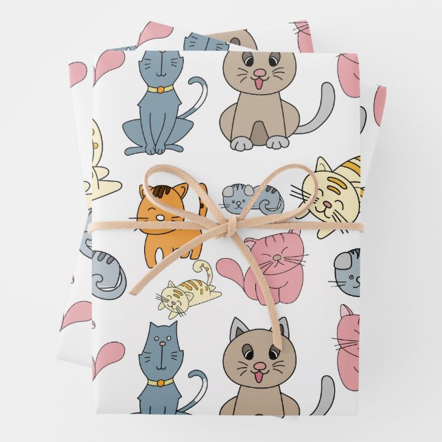 Niedliche und lustige Katzen und Kätzchen Geschenkpapier Set (Beispiel)