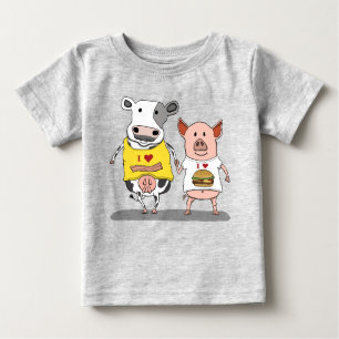 Niedliche und lustige Kuh-und Schwein-Freunde Baby T-shirt