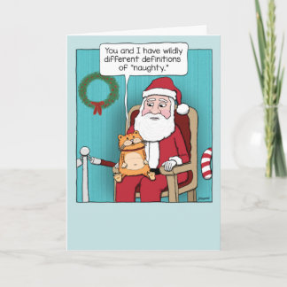 Niedliche und lustige, nackte Katze auf Santa's La Karte