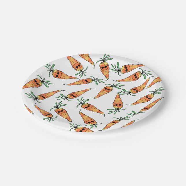 Niedliche und lustige Watercolor-Karotte mit Pappteller (Schrägansicht)