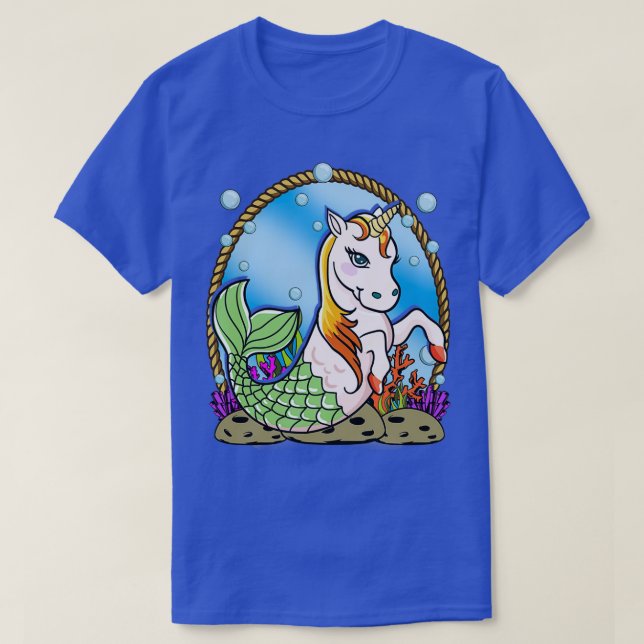 Niedliche und lustige Whimsical Unicorn Meerjungfr T-Shirt (Design vorne)