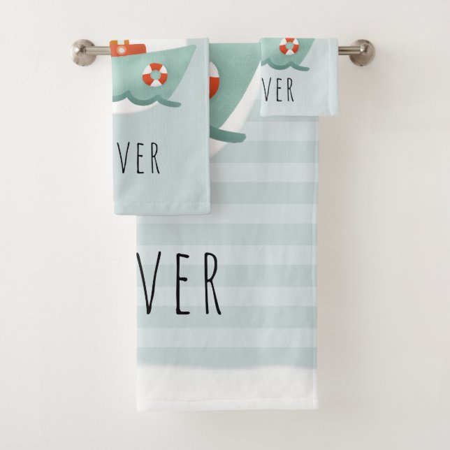 Niedliche und moderne Blue Boat Kinder Badhandtuch Set (Insitu)