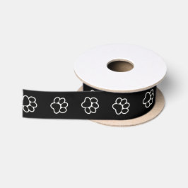 Niedliche und moderne Paw Print White Kontur auf S Satinband