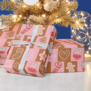 Niedliche und moderne Weihnachten in Rosa und Brau Geschenkpapier