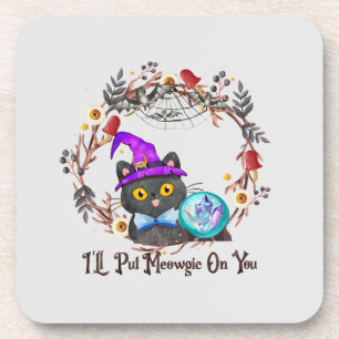 Niedliche und Punny Witch Cat Getränkeuntersetzer