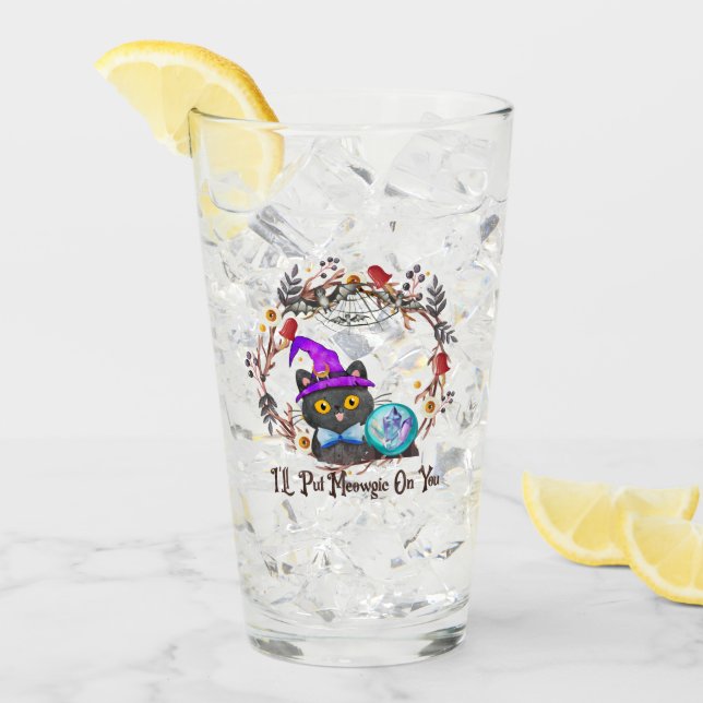Niedliche und Punny Witch Cat Glas (Vorderseite Ice)