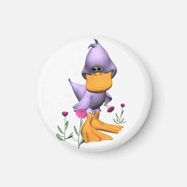 Niedliche und schüchterne Lila Cartoon Duck Magnet (Vorne)