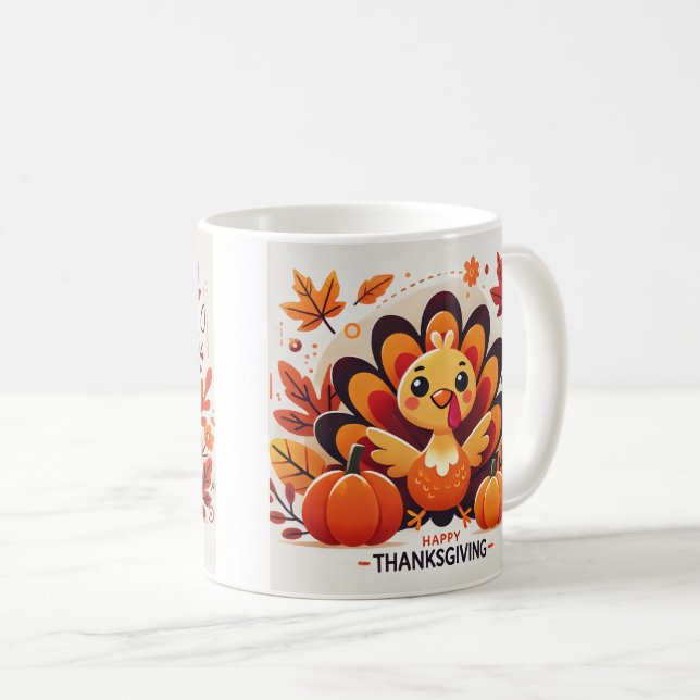 Niedliche und spielerische Erntedank Truthahn-Desi Kaffeetasse (VorderseiteRechts)