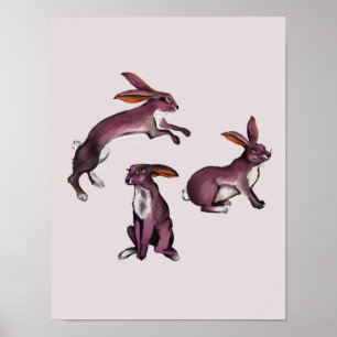 Niedliche und spielerische Lila Kaninchen Kunst fü Poster
