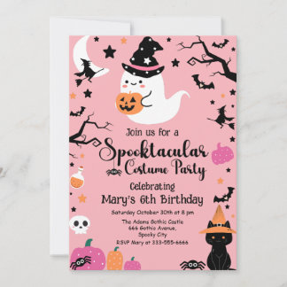 Niedliche und Spooky Ghost Pink Halloween Geburtst Einladung