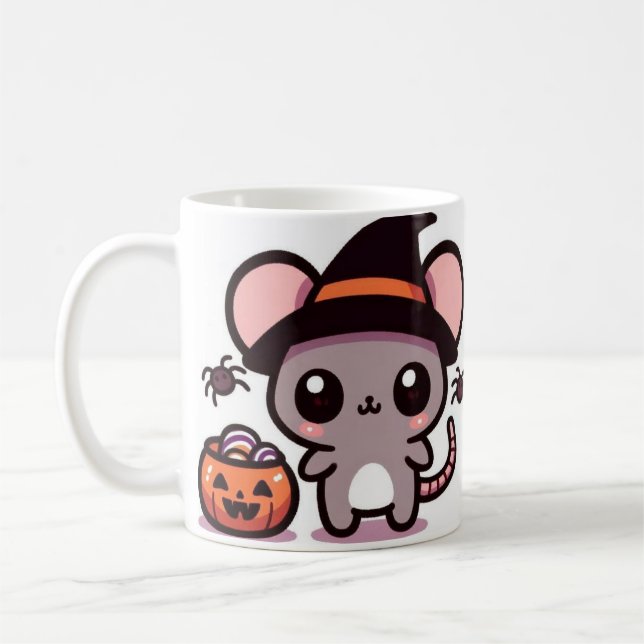 Niedliche und spöttische Halloween-Illustration mi Kaffeetasse (Links)