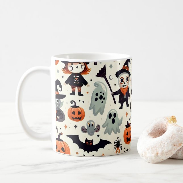 Niedliche und spöttische Halloween-Muster-Tasse Kaffeetasse (Mit Donut)