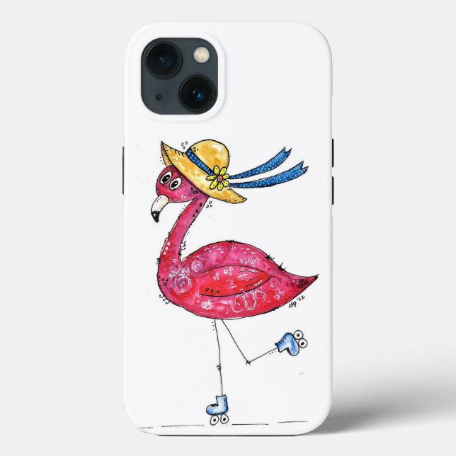 Niedliche und Whimsical Pink Flamingo auf Roller-S Case-Mate iPhone Hülle (Rückseite)