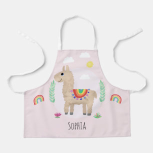 Niedliche und whimsical Pink Rainbow Llama Kinder Schürze