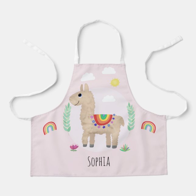 Niedliche und whimsical Pink Rainbow Llama Kinder Schürze (Vorderseite)