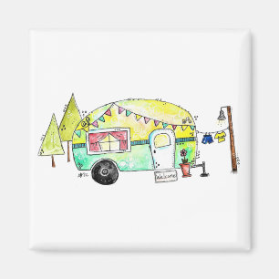 Niedliche und Whimsical Retro Happy Camper Magnet
