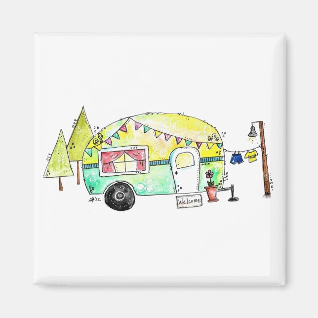 Niedliche und Whimsical Retro Happy Camper Magnet (Vorne)