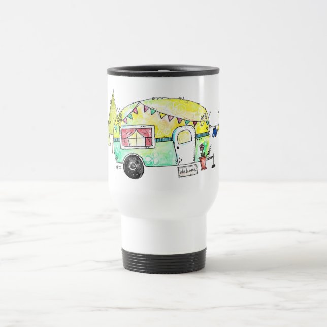 Niedliche und Whimsical Retro Happy Camper Reisebecher (Mittel)