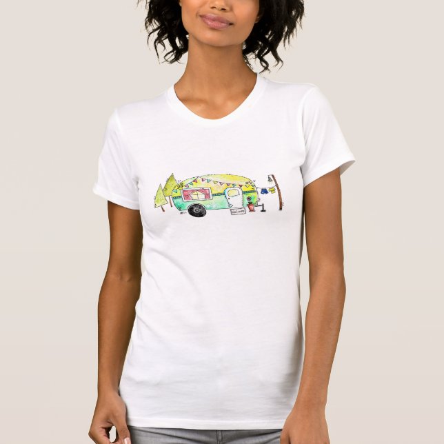 Niedliche und Whimsical Retro Happy Camper T-Shirt (Vorderseite)