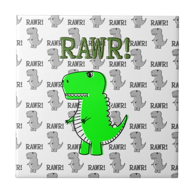 Niedliche und wütende T-Rex mit schwarz-weißem Mus Fliese (Vorderseite)