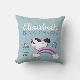 Niedliche Unicorn Baby Birth Stats Kissen