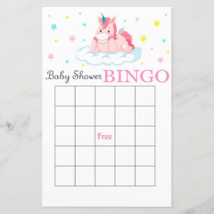 Niedliche Unicorn Baby Dusche Bingokarte