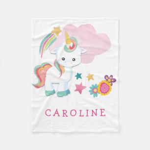 Niedliche Unicorn Baby Girl Name weiß Fleecedecke