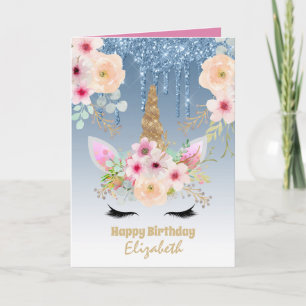 Niedliche Unicorn Fantasy Hübsch Girly Blue Gold Karte