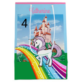 Niedliche UNICORN Geburtstagspersonalize Girl's Na Mittlere Geschenktüte
