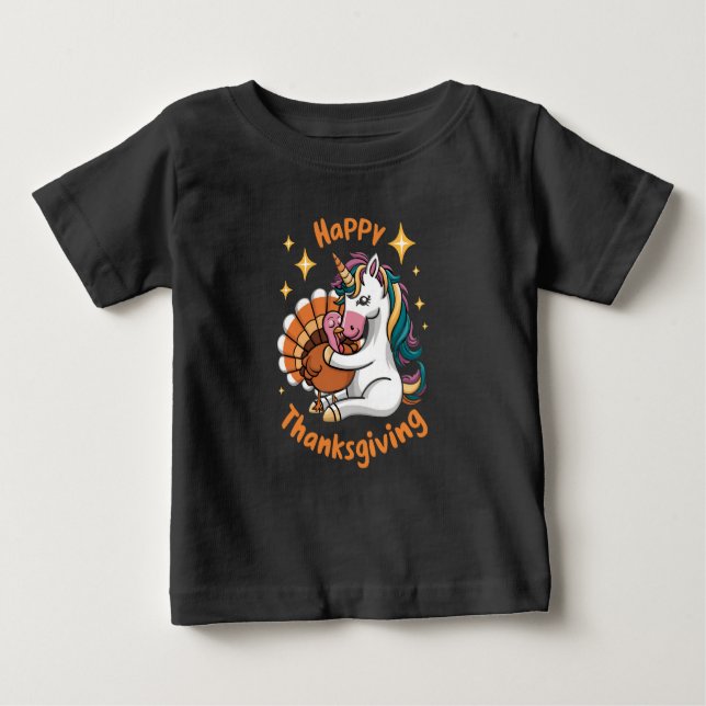 Niedliche Unicorn Hugs Türkei glückliche Thanksgiv Baby T-shirt (Vorderseite)
