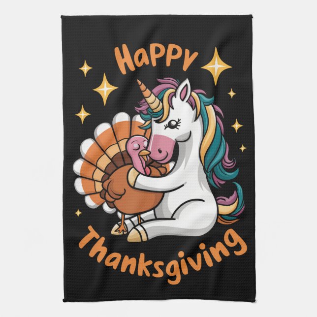Niedliche Unicorn Hugs Türkei glückliche Thanksgiv Geschirrtuch (Vertikal)