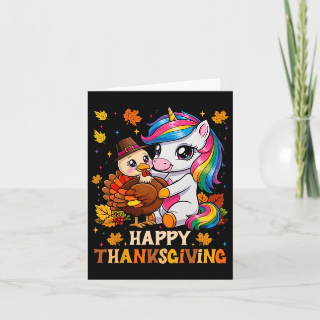 Niedliche Unicorn Hugs Türkei glückliche Thanksgiv Karte (Vorderseite)