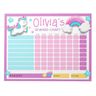 Niedliche Unicorn Kids Rewards Chart for Daily Rou Notizblock